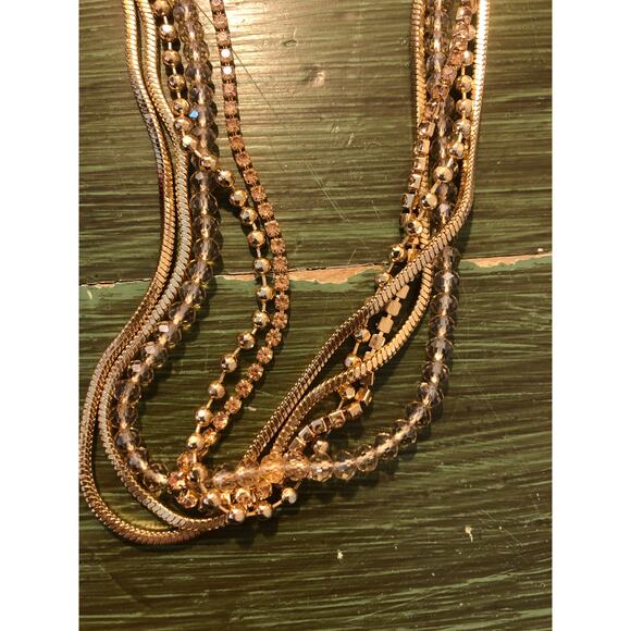 A New Day NWT Gold Tone Multistrand Necklace Rhinestone Beaded - Picture 3 of 3